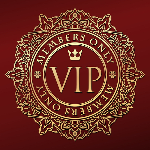 Rich decorate gold VIP decor with unusual stylish  ornate  round frame, caption Members only and crown.